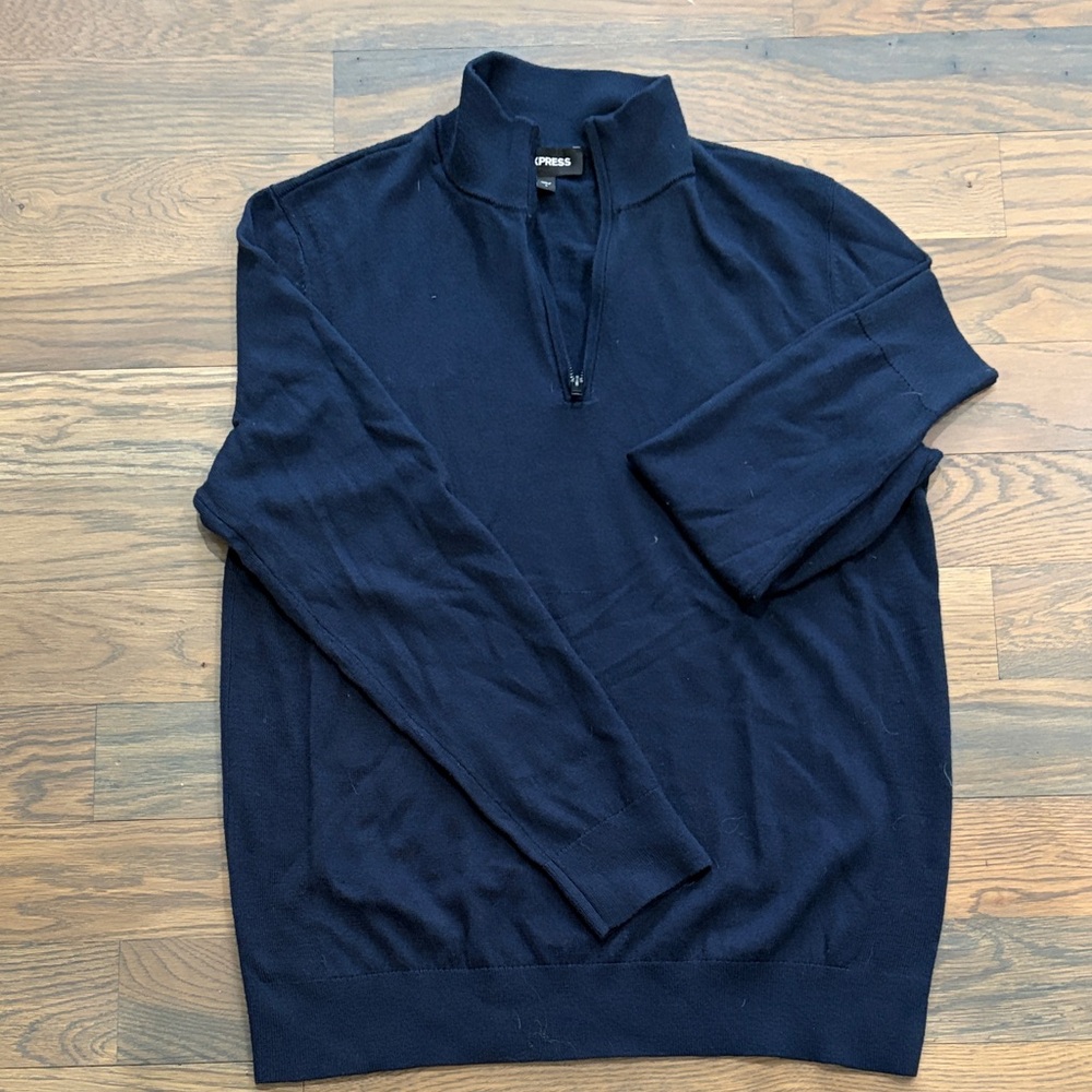Express Men's Dark Blue Zip-Up Sweater